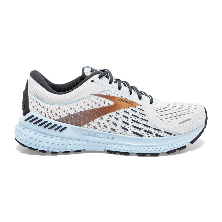 Brooks Adrenaline GTS 21 Road Running Shoes - Women's - White/Alloy/Light Blue (64209-RAYT)